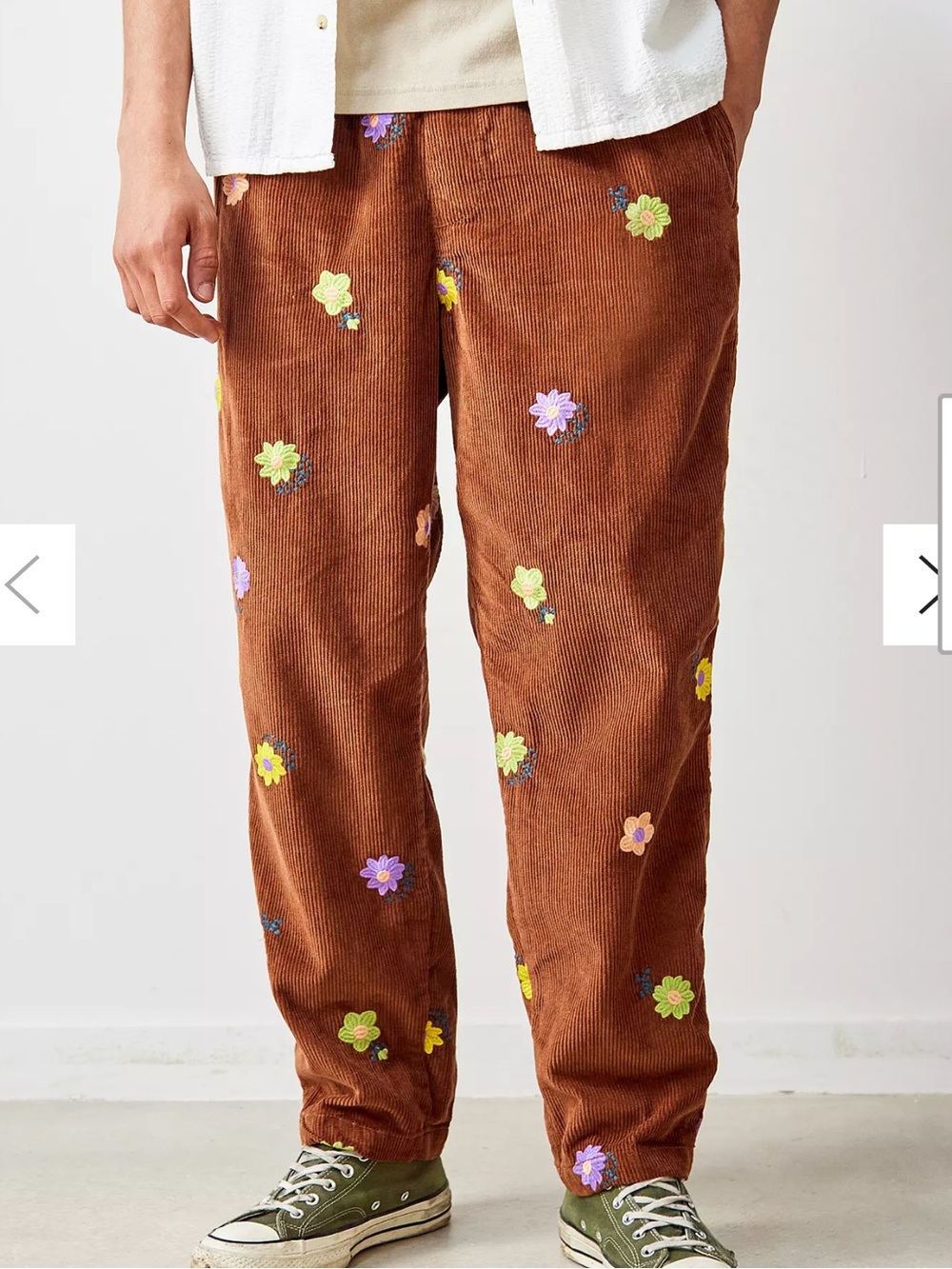 URBAN OUTFITTERS Brown Floral Embroidered Corduroy Pants